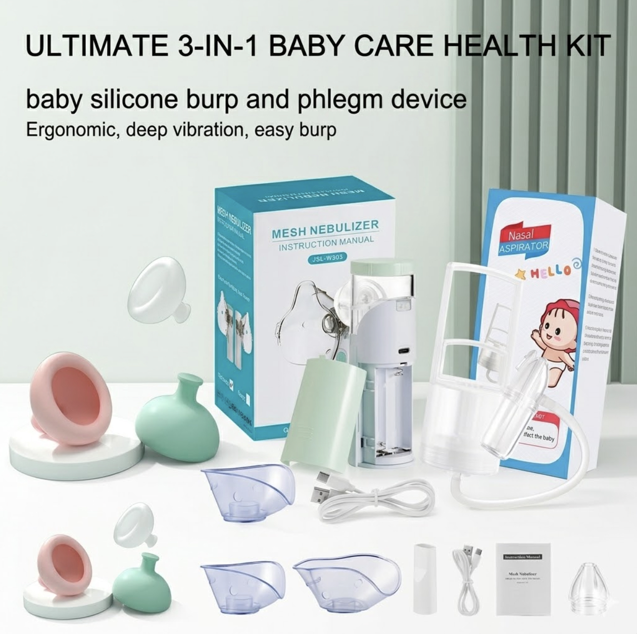 Tasfi Ultimate Baby Care Value Pack: Nasal Aspirator + Portable Nebulizer + Silicone Hiccup Cup
